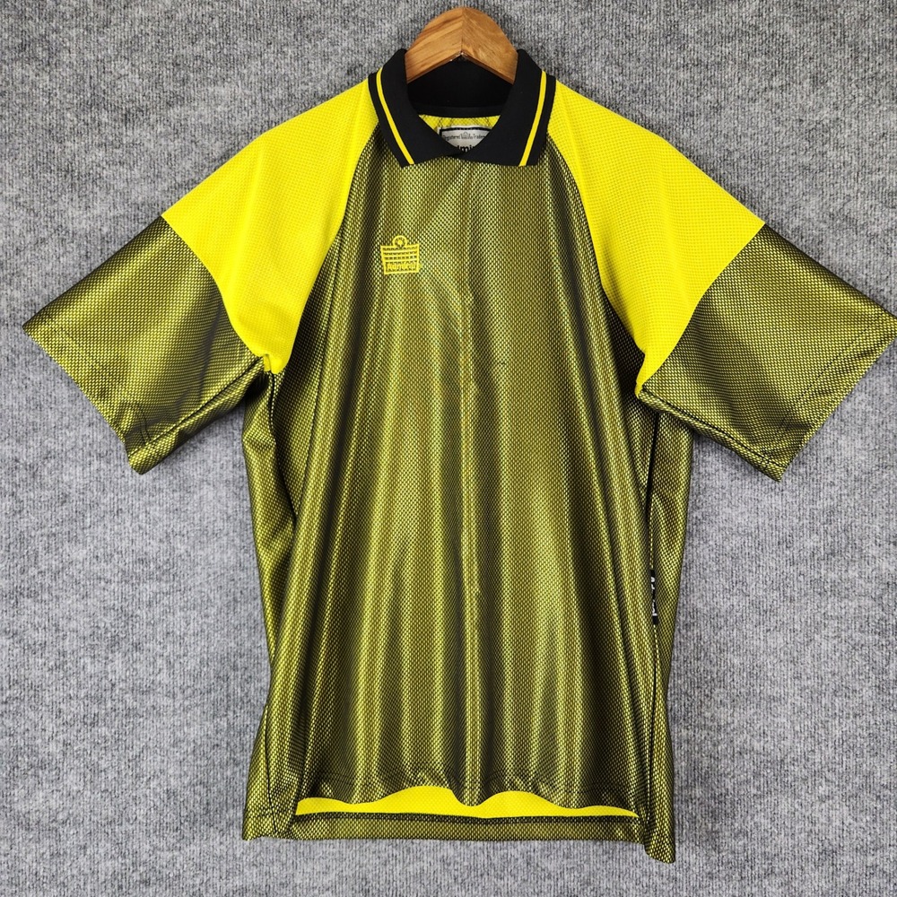 Admiral Jersey Vintage Soccer Yellow Black Mesh Polo Shirt Mens Medium USA Made